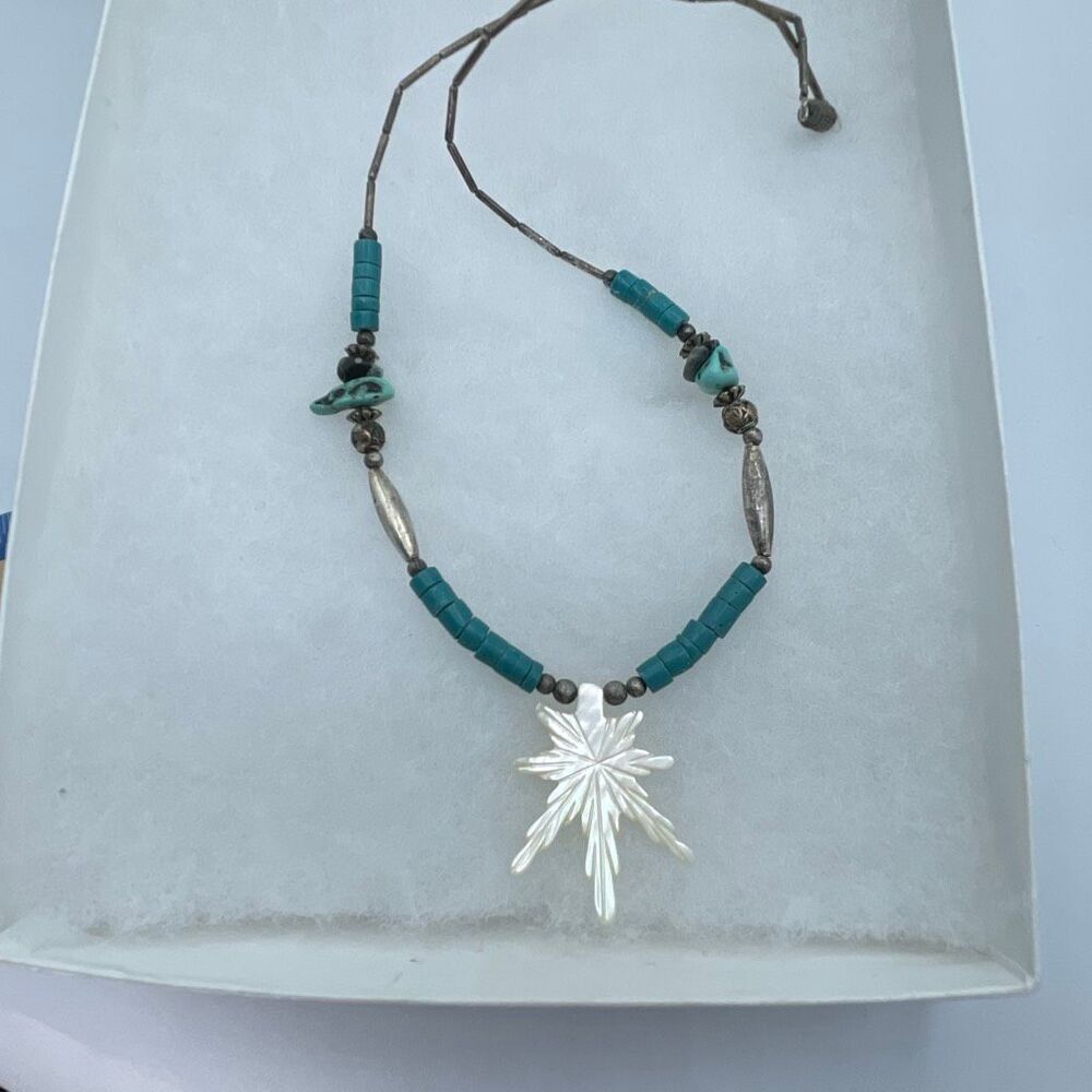 Vintage mother of pearl turquoise Native American necklace